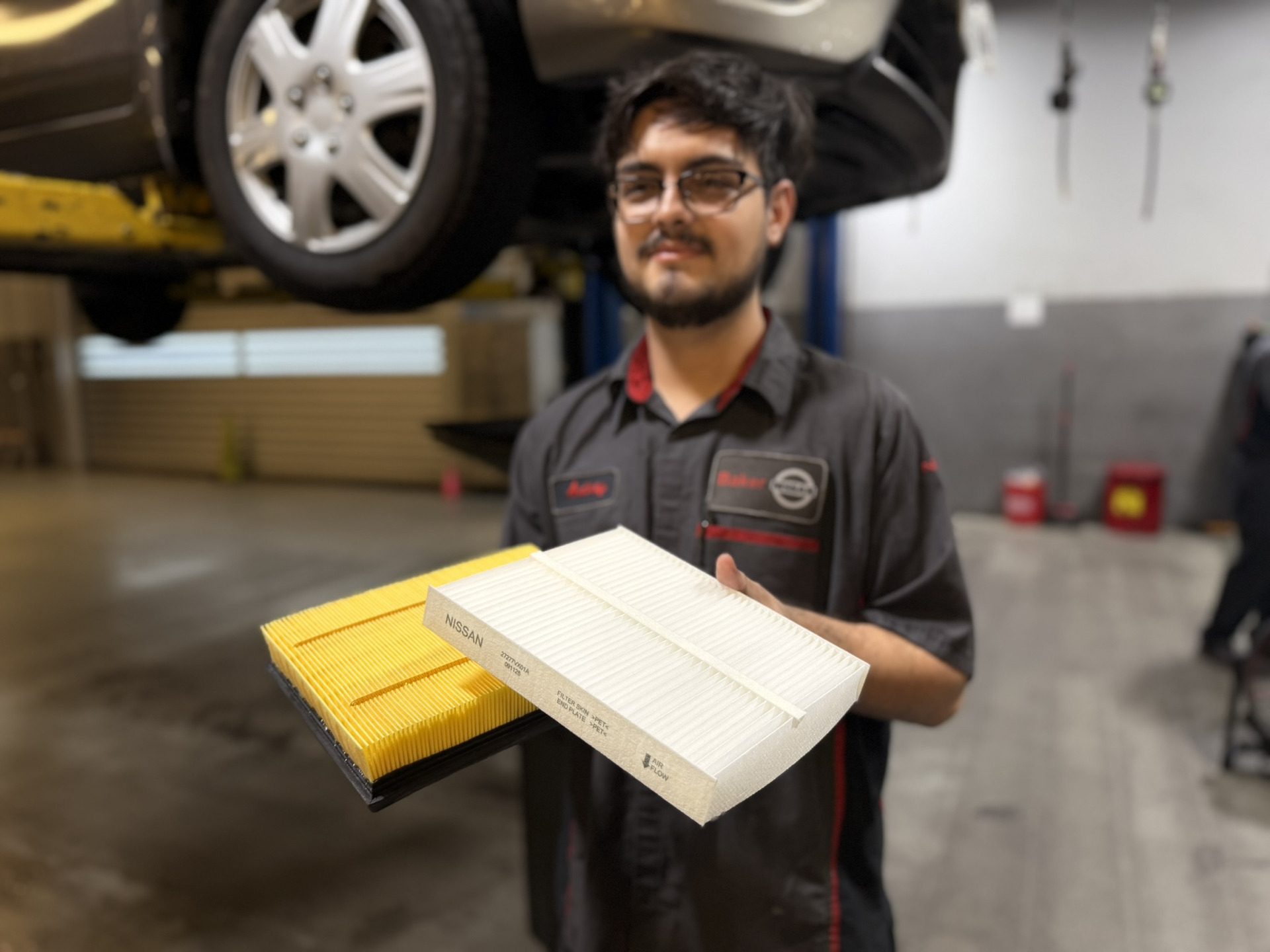 Service tech checking inventory for parts