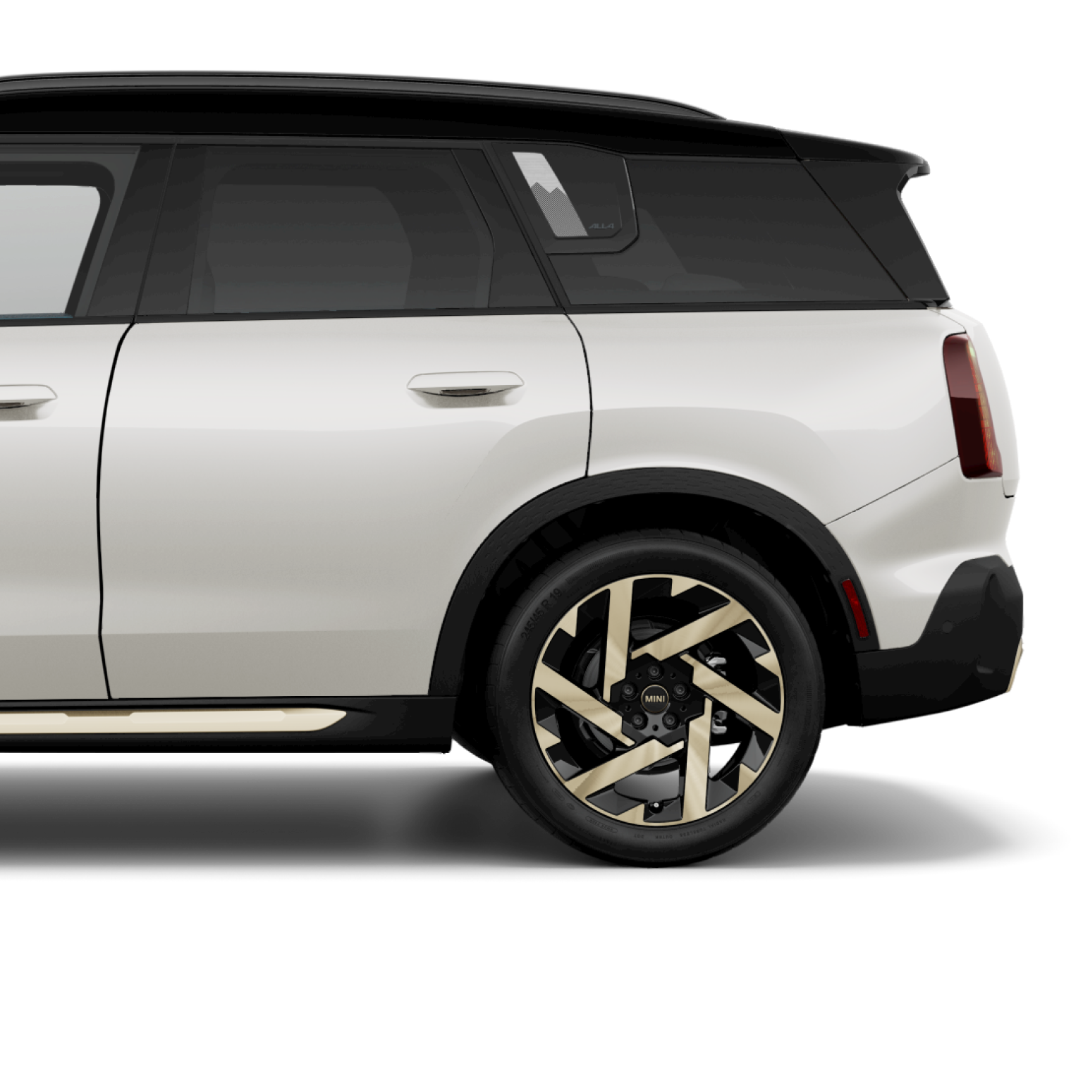 Side view of rear half of a MINI Countryman SE All4.