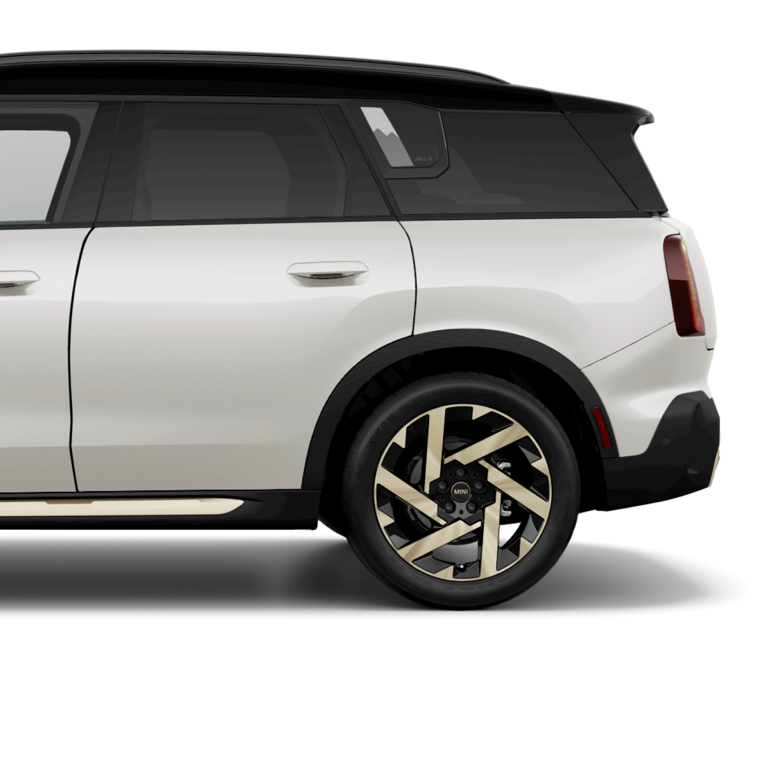 Side view of rear half of a MINI Countryman SE All4.
