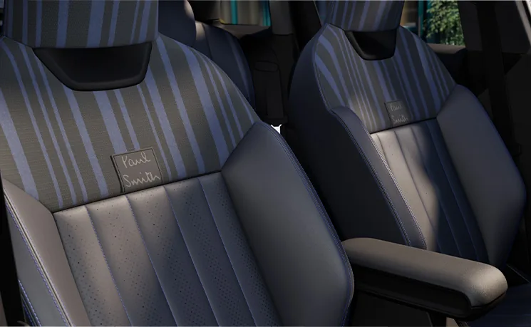 Exclusive Nightshade Blue upholstered seats.