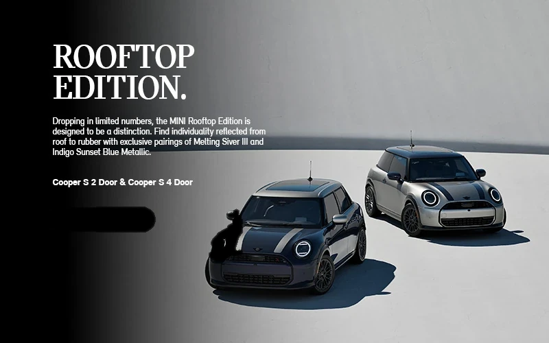 Rooftop Edition. Cooper S 2 Door and 4 Door in Melting Silver and Indigo Sunset Blue.