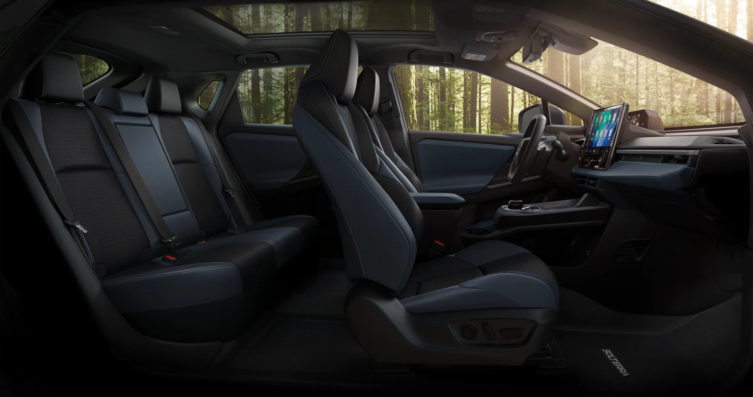 2027 Subaru Solterra Touring XT Shown in Black & Blue Leather