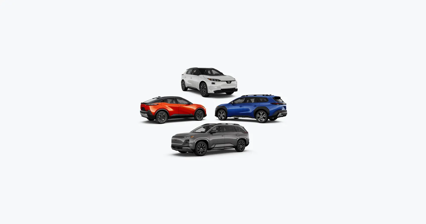 The Subaru Solterra, Uncharted, Trailseeker, and Getaway electric SUVs.