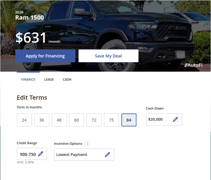 Online payment calculator with adjustable down payment and loan term