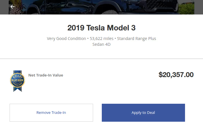 Instant trade-in value estimate screen