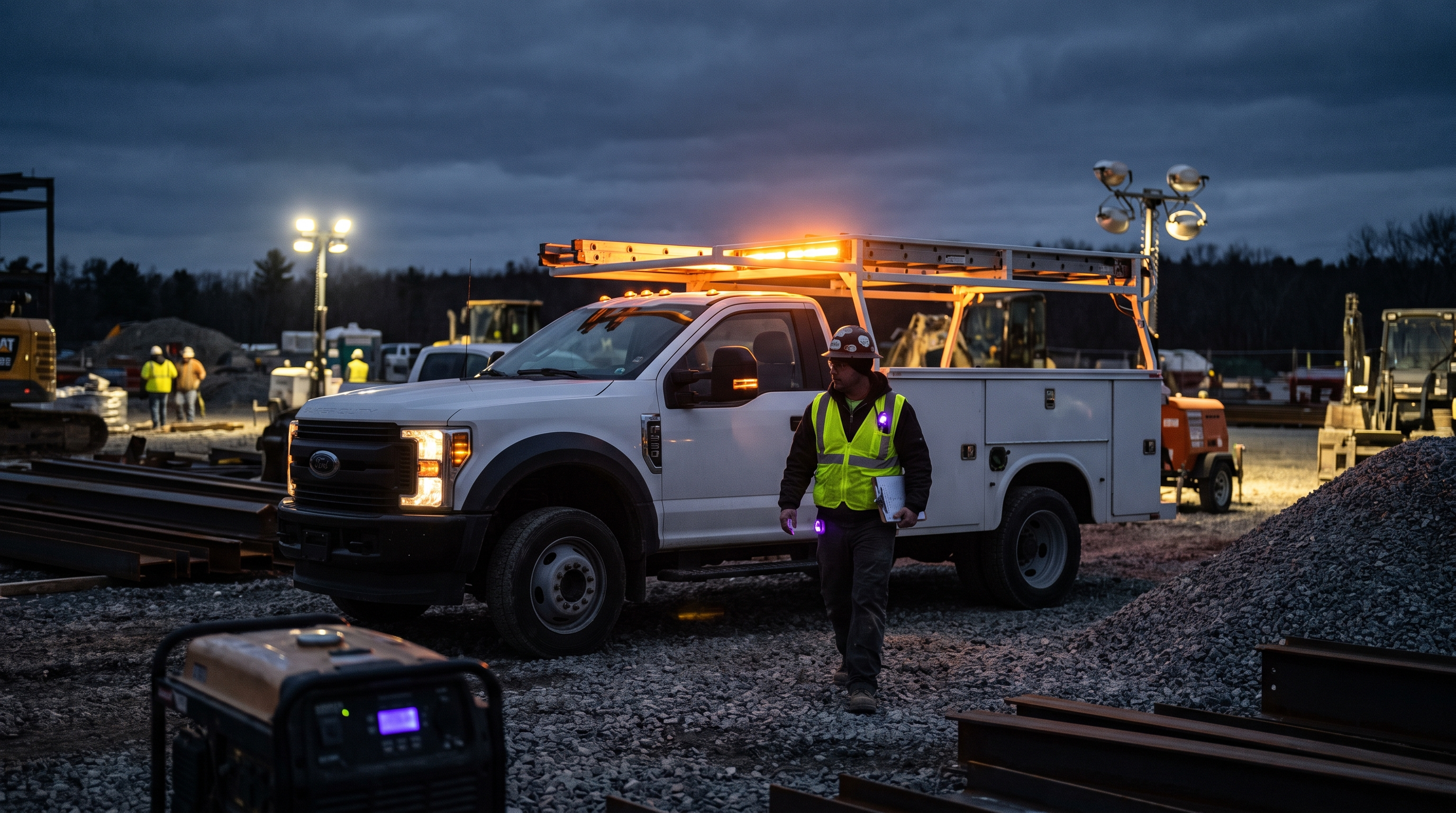 Ford Super Duty service-body work truck on a New Jersey job site, available at Tom's Ford in Keyport