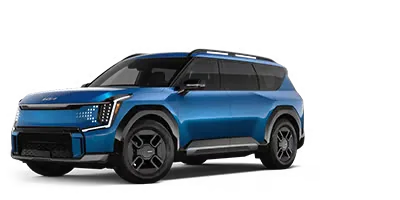 White 2026 Kia EV9 electric SUV in front three-quarter studio view