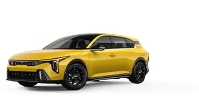 Gray 2026 Kia K4 Hatchback in front three-quarter studio view
