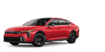 Blue 2026 Kia K4 sedan in front three-quarter studio view