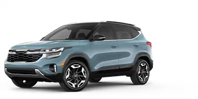 Light blue 2026 Kia Seltos crossover SUV in side profile studio view