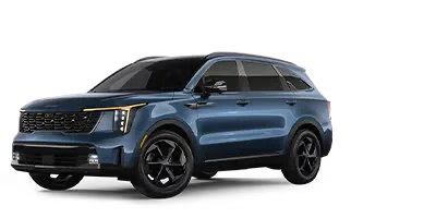 Gray 2026 Kia Sorento Hybrid SUV in front three-quarter studio view