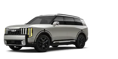 Dark gray 2027 Kia Telluride Hybrid SUV in front three-quarter studio view