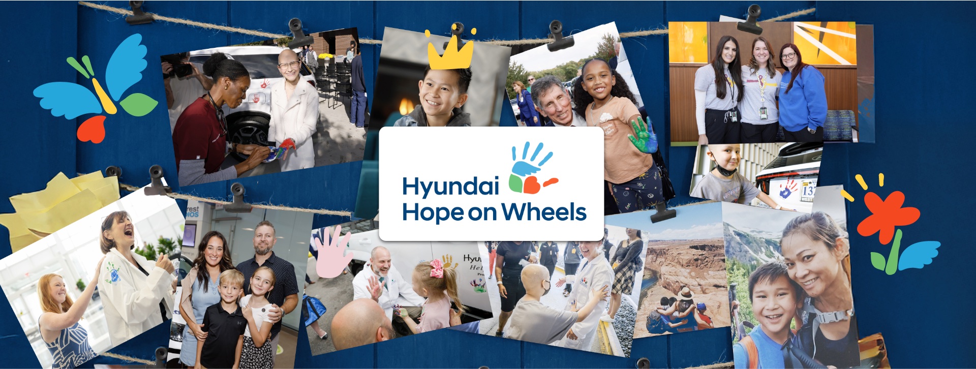 Hyundai Hope on Wheels photo collage of families, doctors, and children at handprint events